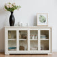 Dining > Sideboards & Buffets - Modern White Wood Buffet Sideboard Cabinet With Glass Sliding Door