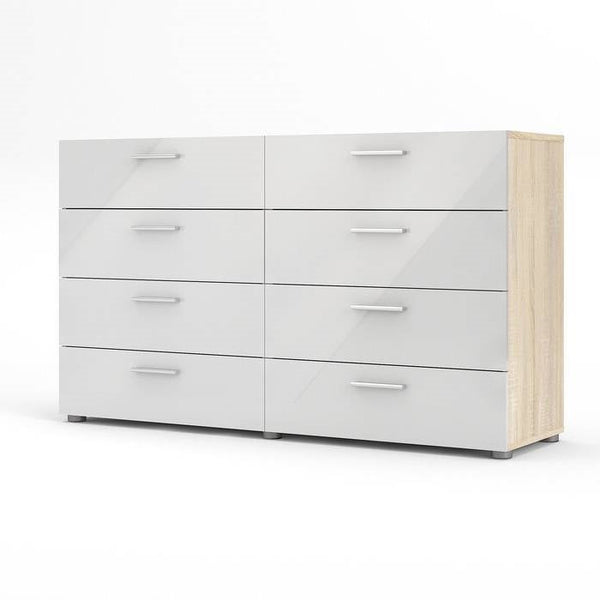 Bedroom > Nightstand And Dressers - White Modern Bedroom 8-Drawer Double Dresser With Oak Finish Sides And Top