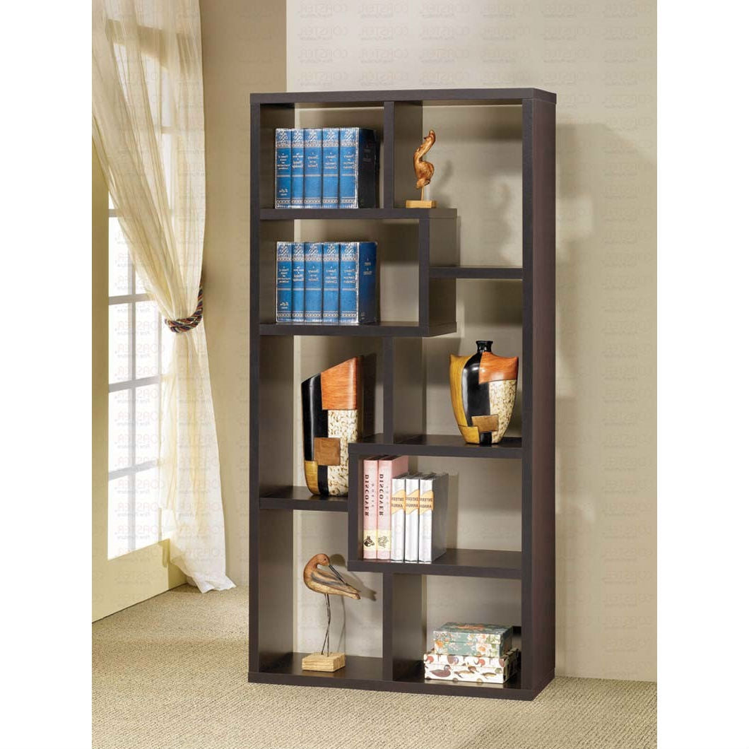 Living Room > Bookcases - Modern 70-in High Display Cabinet Bookcase In Dark Brown Cappuccino Wood Finish