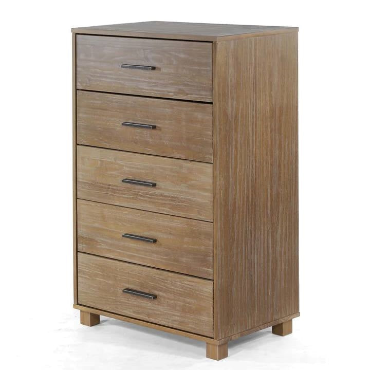 Bedroom > Nightstand And Dressers - Modern Farmhouse Solid Wood 5 Drawer Bedroom Chest In Pine Finish