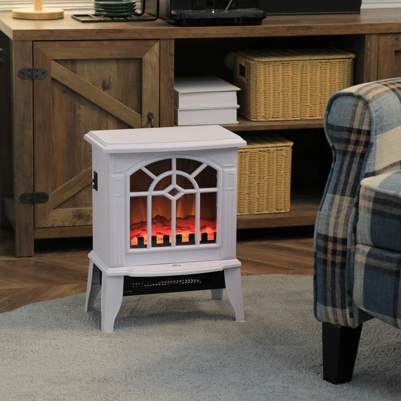 Accents > Electric Fireplaces - White Electric Fireplace Heater With Realistic Log Flame LED