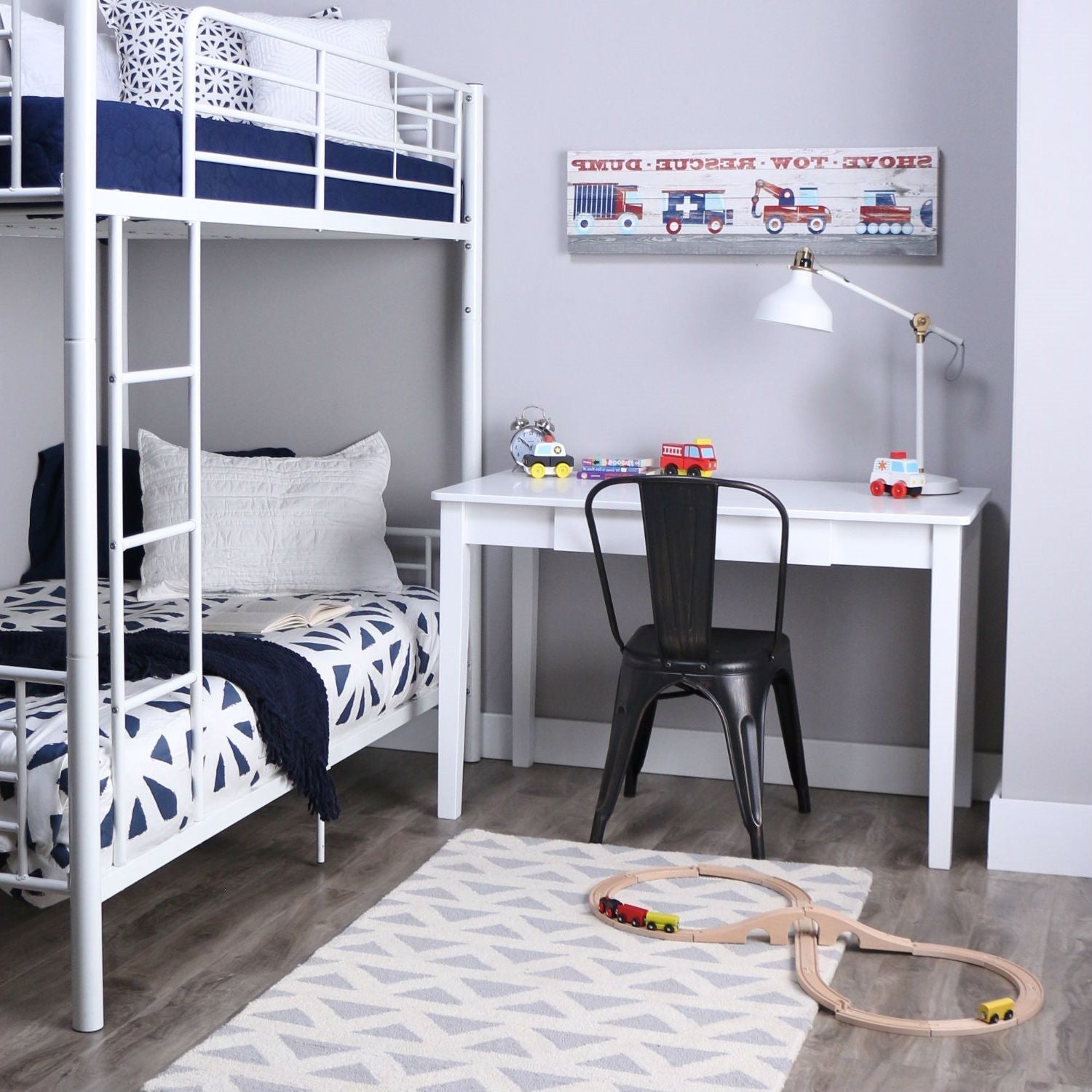 Bedroom > Bed Frames > Bunk Beds - Twin Over Twin Sturdy Steel Metal Bunk Bed In White Finish