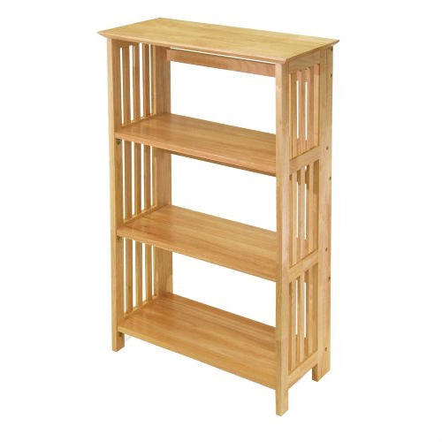 Living Room > Bookcases - 4-Shelf Wooden Folding Bookcase Storage Shelves In Natural Finish