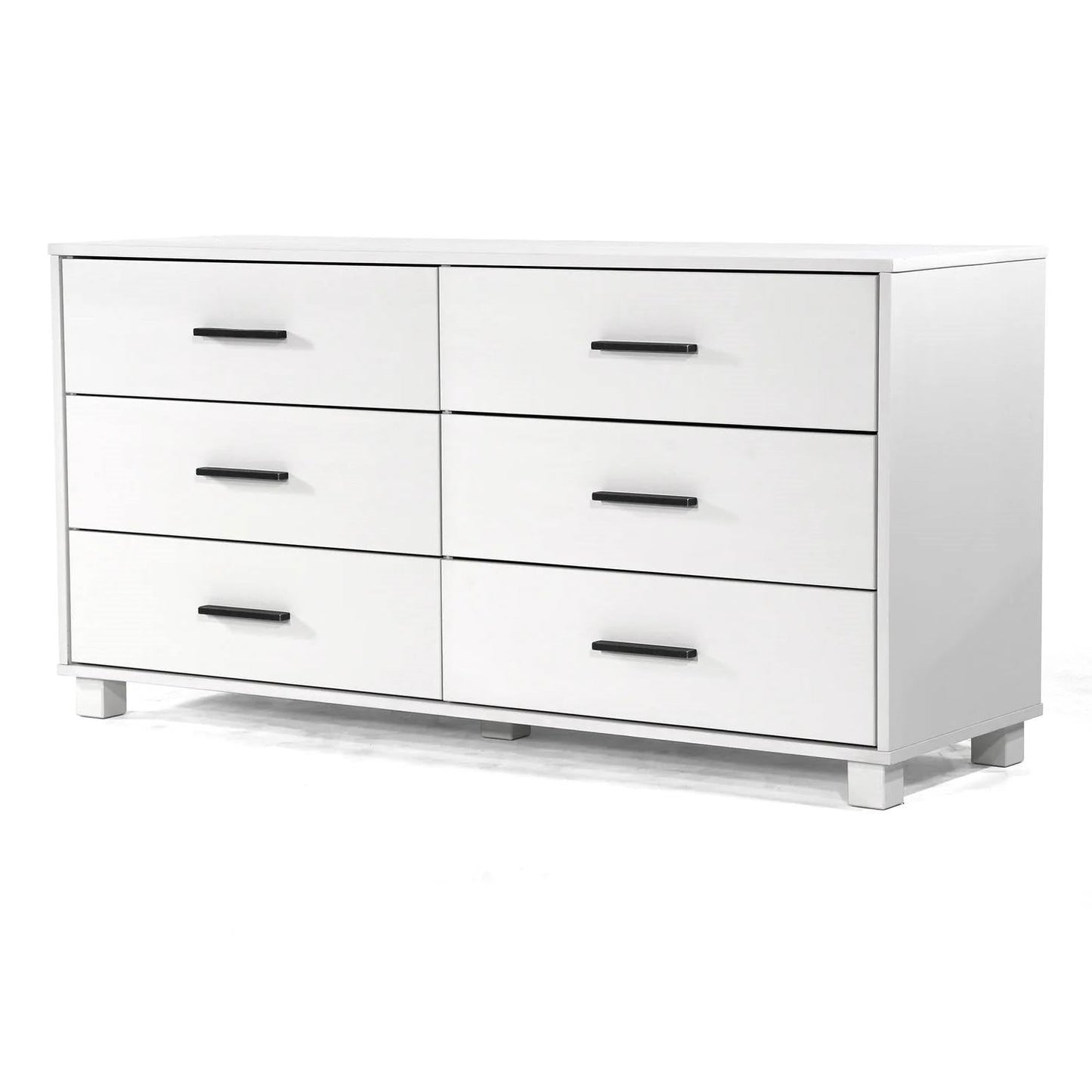 Bedroom > Nightstand And Dressers - Modern Farmhouse Solid Wood 6 Drawer Double Dresser In White Finish