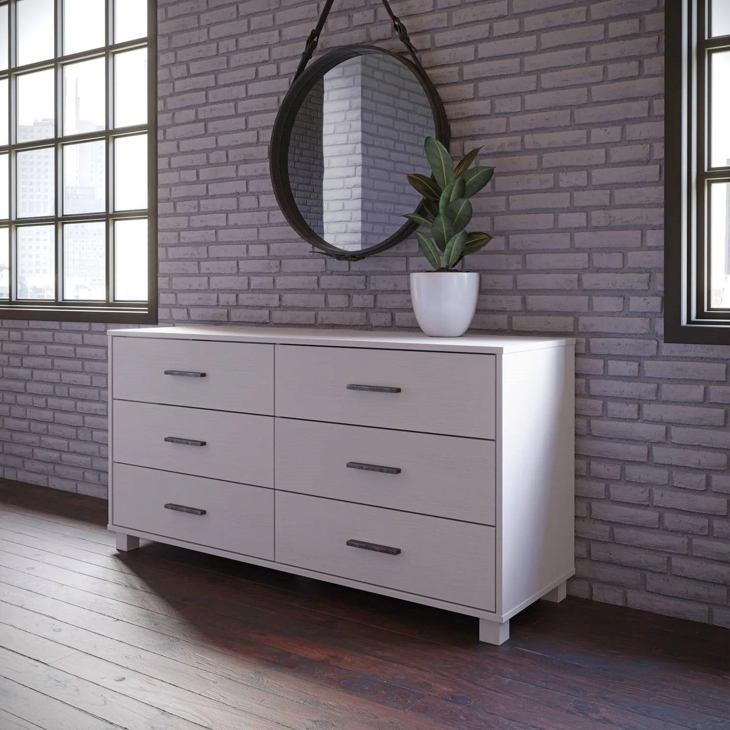 Bedroom > Nightstand And Dressers - Modern Farmhouse Solid Wood 6 Drawer Double Dresser In White Finish