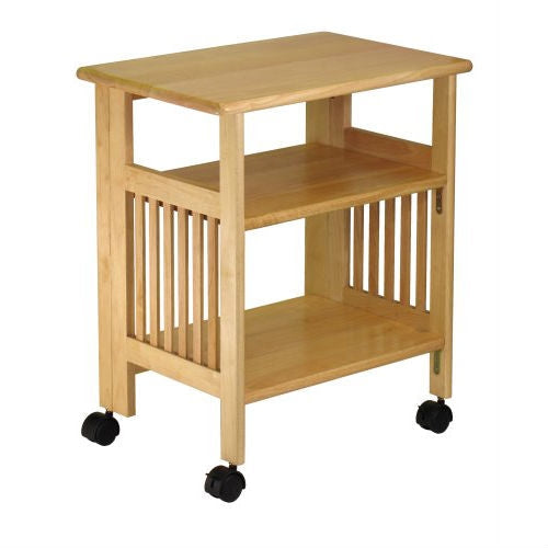 Office > Printer Stands - 3-Shelf Folding Wood Printer Stand Cart In Natural With Lockable Casters