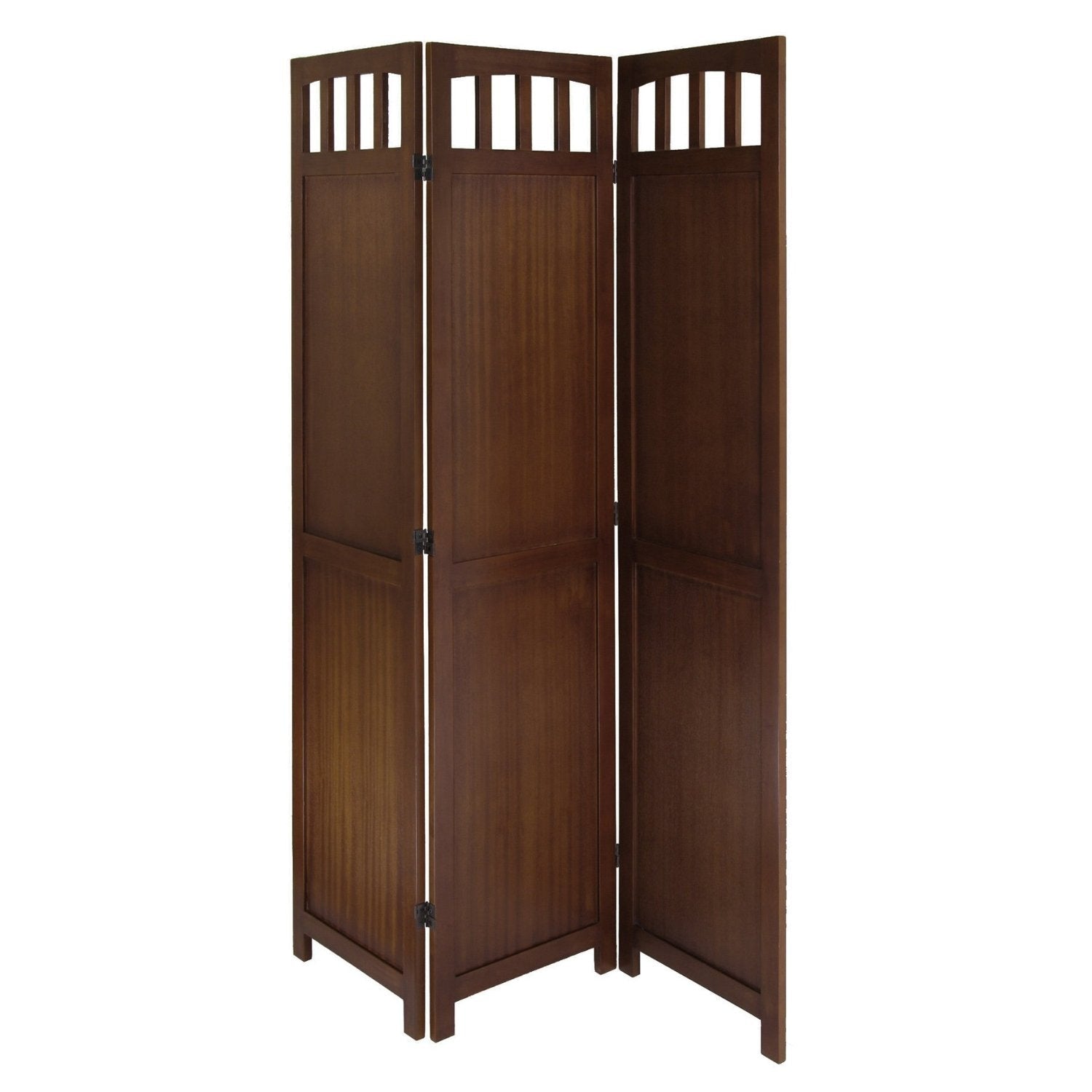 Accents > Room Divider Screens - 3-Panel Wooden Folding Room Divider Screen In Walnut Finish