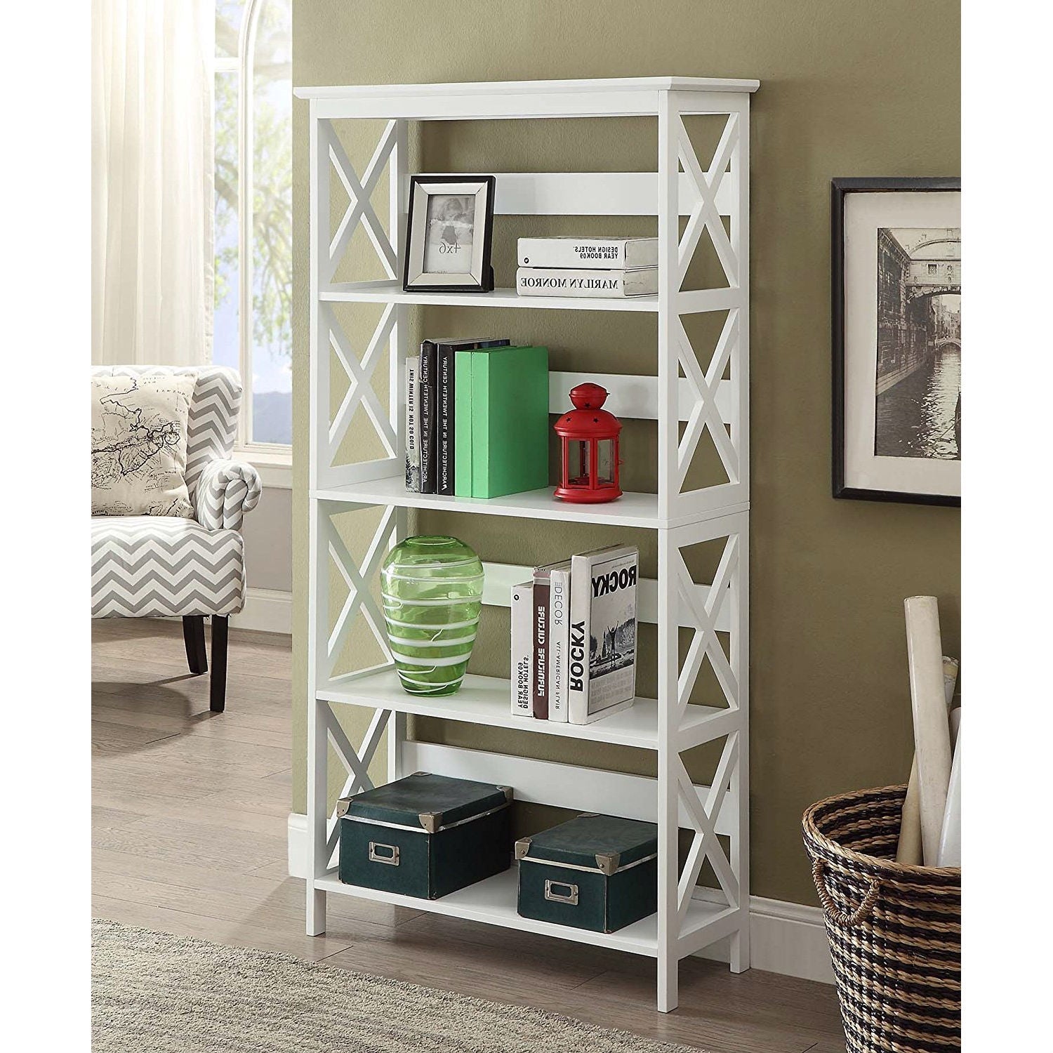 Living Room > Bookcases - Glossy White 5-Shelf Bookcase
