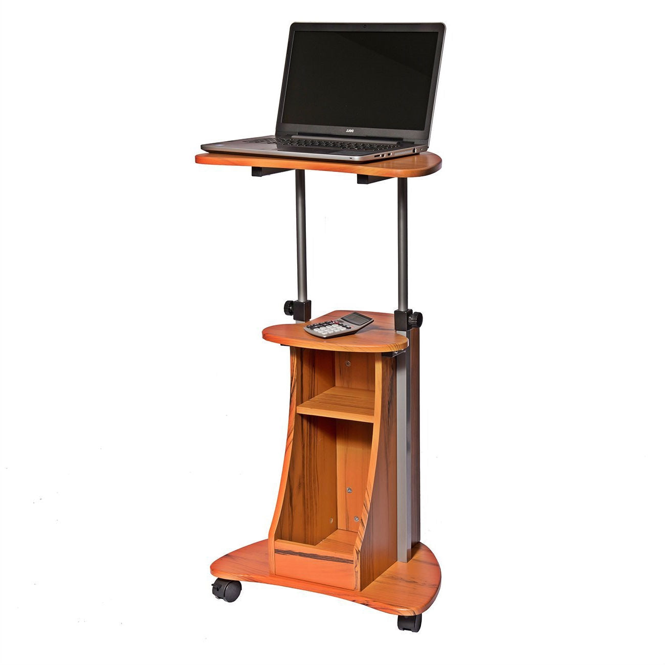 Office > Computer Desks - Mobile Sit Down Stand Up Desk Adjustable Height Laptop Cart In Wood-grain Finish
