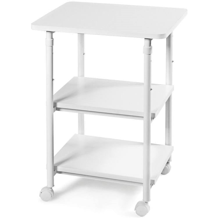 Office > Printer Stands - White Multifunction Adjustable Height 3-tier Printer Stand On Wheels