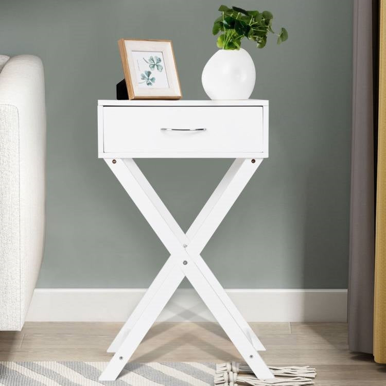 Bedroom > Nightstand And Dressers - X-Shape 1 Drawer Nightstand End Side Table Storage In White