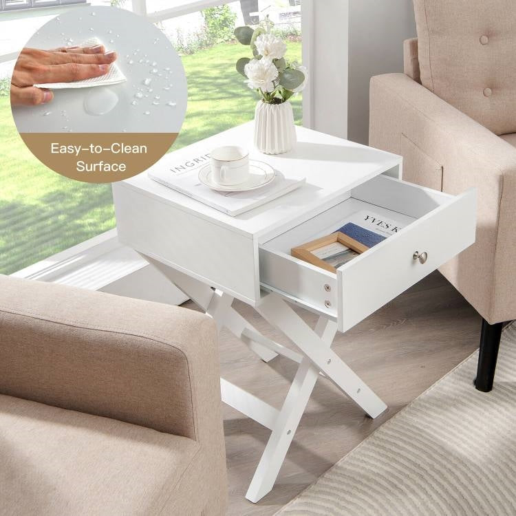 Bedroom > Nightstand And Dressers - X-Shape 1 Drawer Nightstand End/Side Table Storage In White