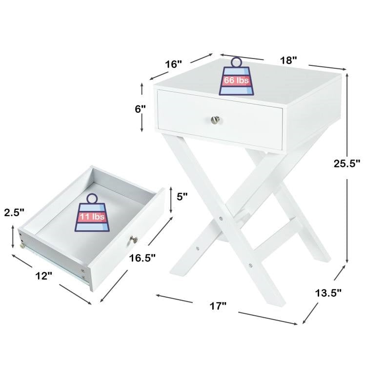 Bedroom > Nightstand And Dressers - X-Shape 1 Drawer Nightstand End/Side Table Storage In White