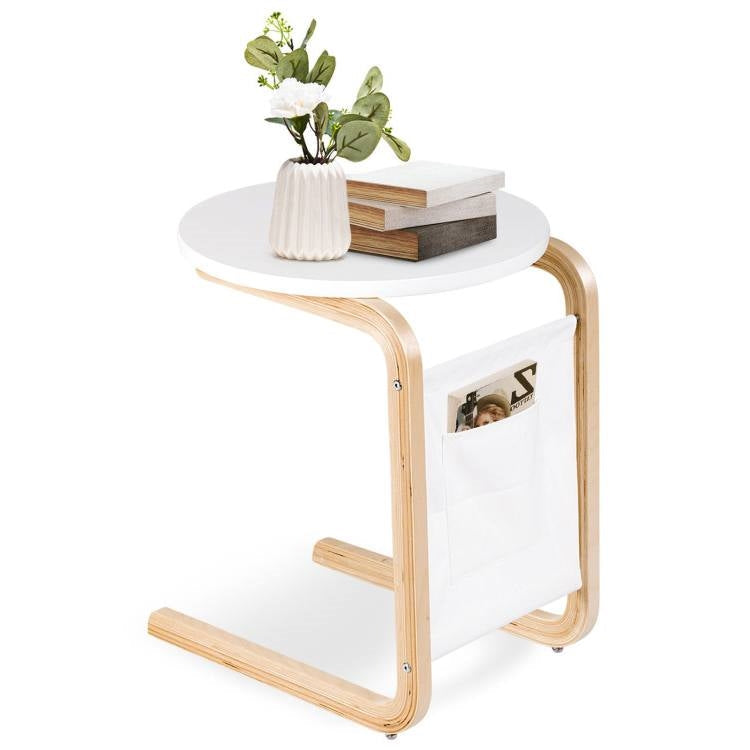 Living Room > TV Tray Tables & Bed Trays - Birch Wood White Side Table TV Tray With Storage Bag