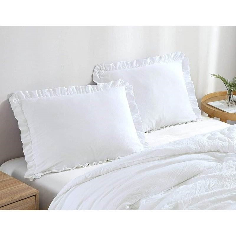 Bedroom > Comforters And Sets - King Size White Ruffled Edge Microfiber Comforter Set