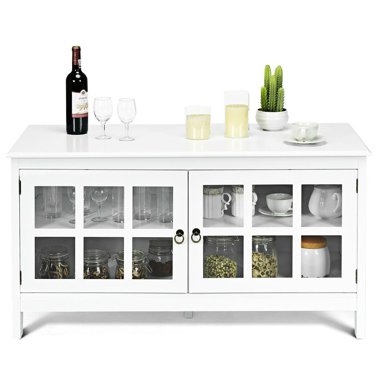 Living Room > TV Stands And Entertainment Centers - White Wood Entertainment Center TV Stand With Glass Panel Doors
