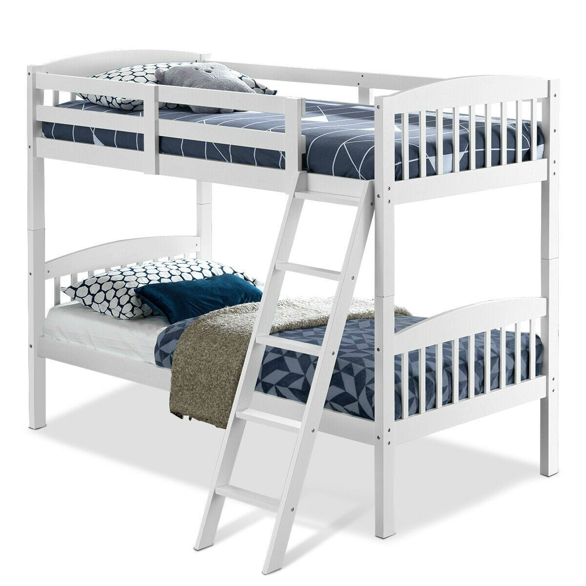 Bedroom > Bed Frames > Bunk Beds - Twin Over Twin Wooden Bunk Bed With Ladder In White Wood Finish