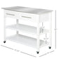 Kitchen > Kitchen Carts - White Rolling Kitchen Island 2 Drawers Storage With Stainless Steel Top