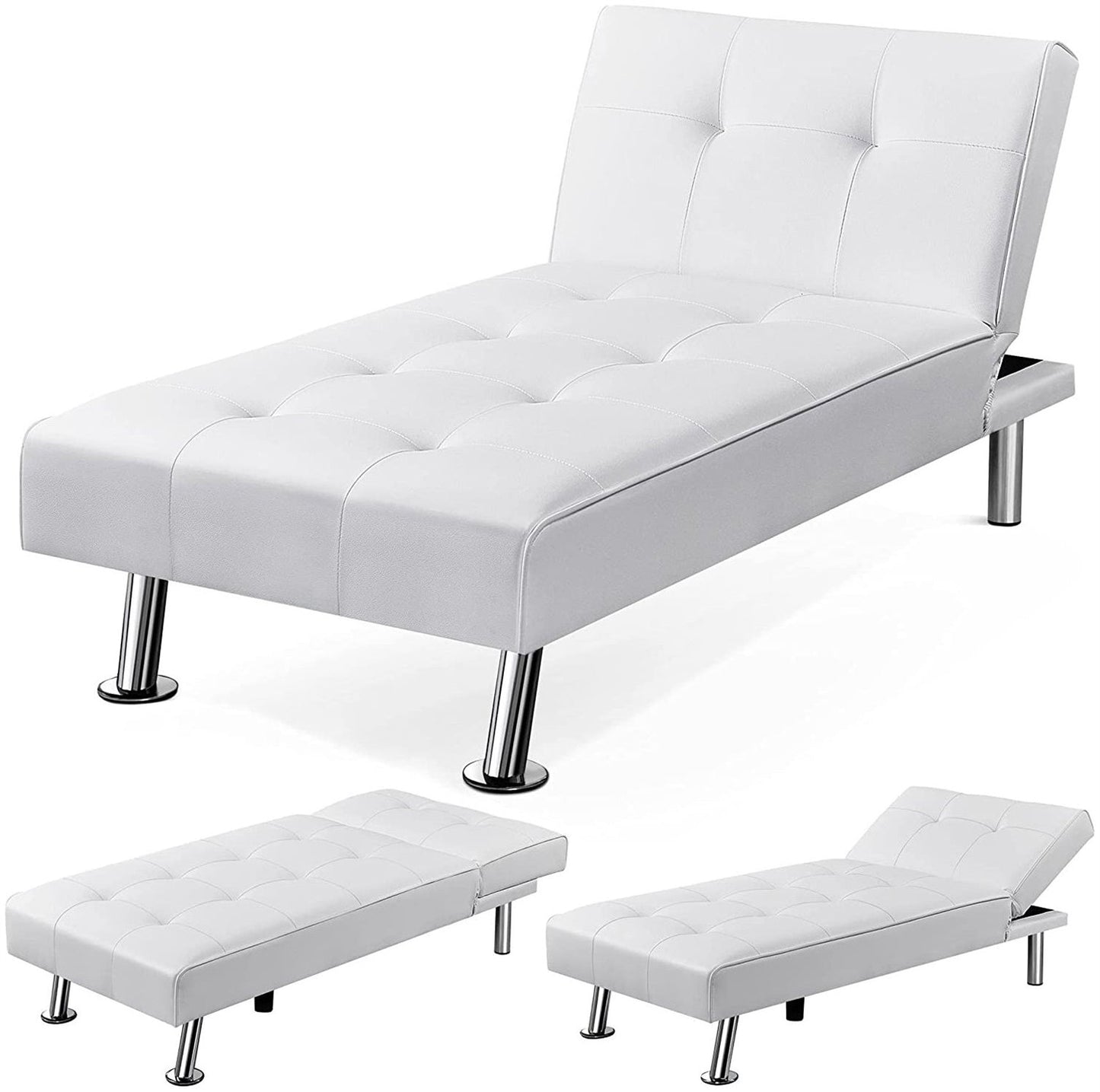 Living Room > Recliners And Chaise Lounge - White Modern Faux Leather Chaise Lounge Recliner Sleeper Sofa