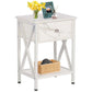 Bedroom > Nightstand And Dressers - Set Of 2 - Rustic Farmhouse 1-Drawer Nightstand Bedside Table In White
