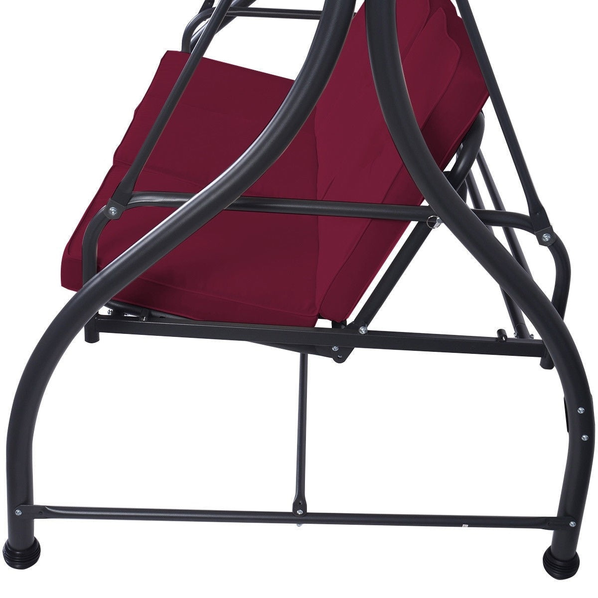 Outdoor > Outdoor Furniture > Porch Swings And Gliders - Red Burgundy Wine 3 Seat Cushioned Porch Patio Canopy Swing Chair