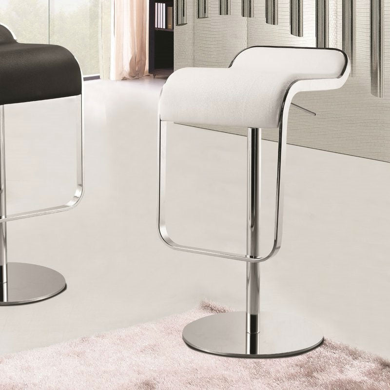 Dining > Barstools - Modern Adjustable Height Bar Stool With White Faux Leather Swivel  Seat