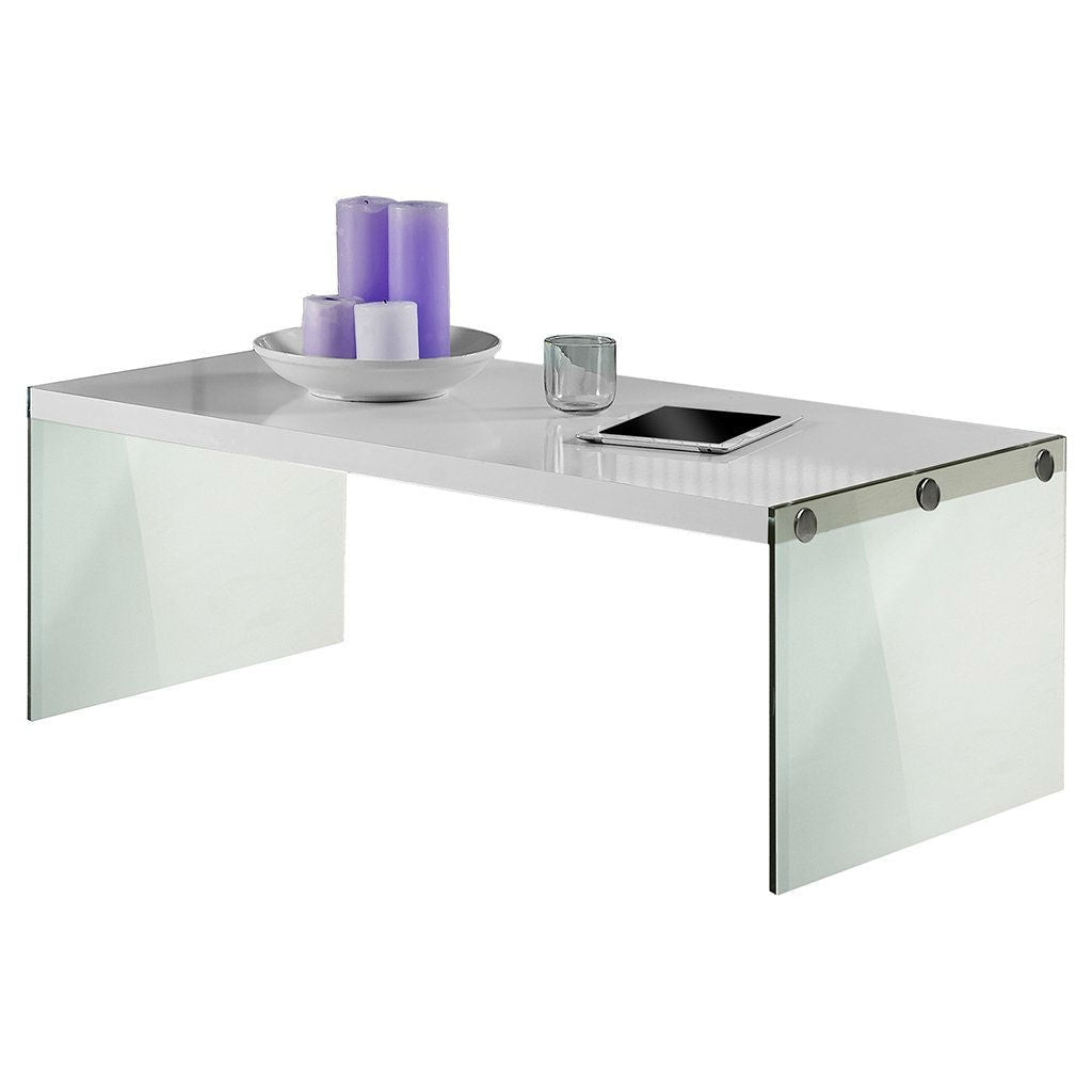 Living Room > Coffee Tables - White Modern Rectangular Coffee Table With Tempered Glass Legs