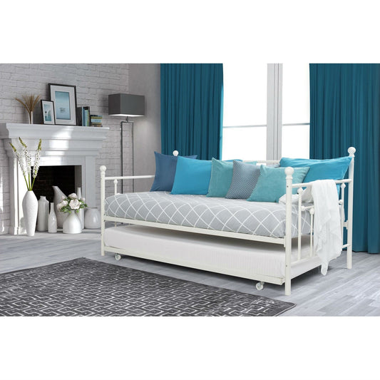 Bedroom > Bed Frames > Daybeds - Twin Size White Metal DayBed With Roll-out Trundle Bed