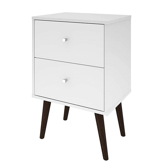 Bedroom > Nightstand And Dressers - White Modern Mid-Century Style 2-Drawer Side Table Nightstand