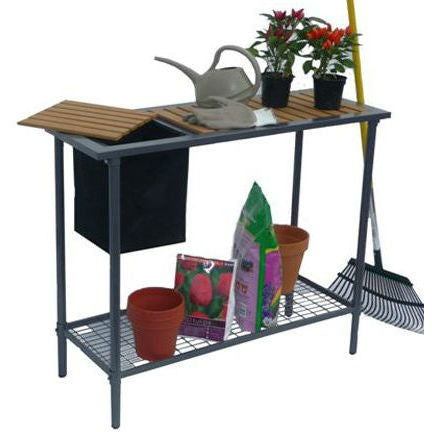 Outdoor > Gardening > Potting Benches - Outdoor Metal Garden Bench Work Table With Wood Top