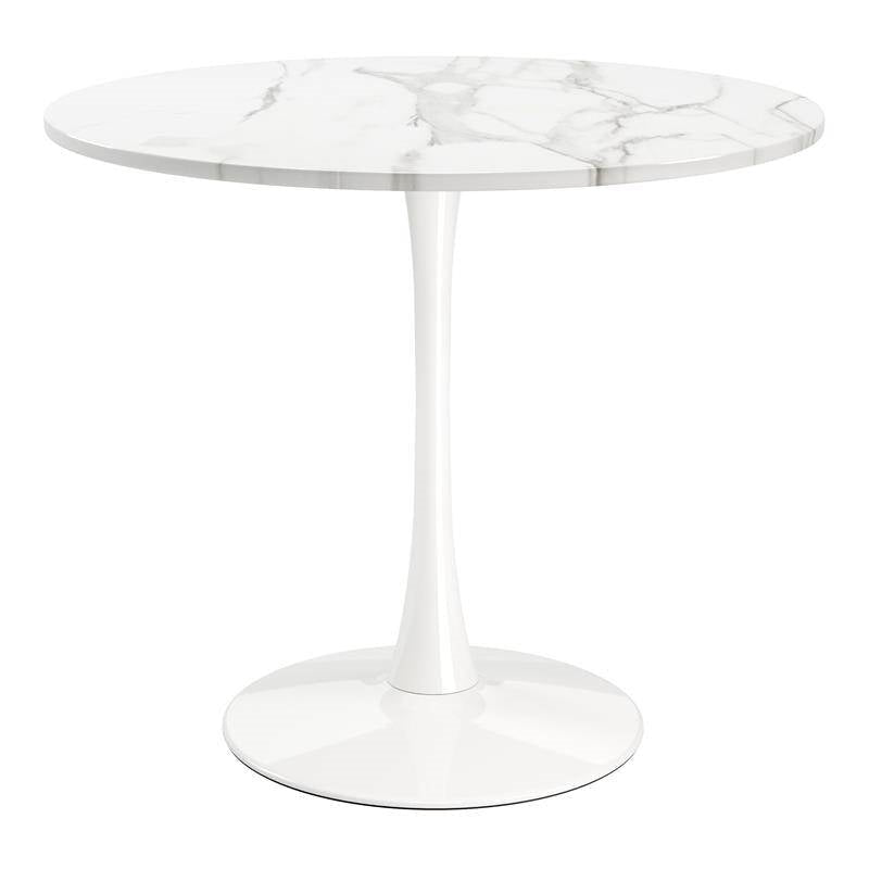 Dining > Dining Tables - Modern Classic 35-inch Round Pedestal Dining Table Marble Top With White Base