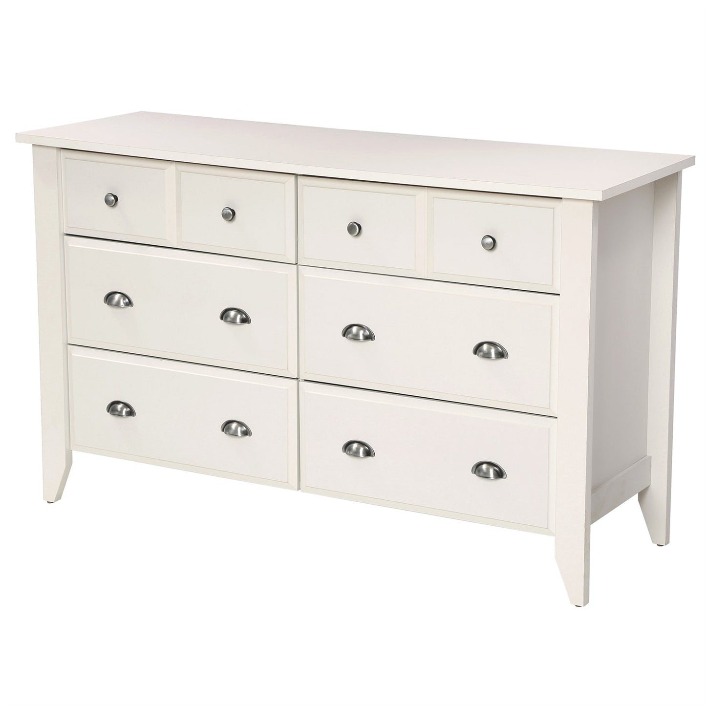 Bedroom > Nightstand And Dressers - White 6-Drawer Dresser Traditional Design - Made In USA