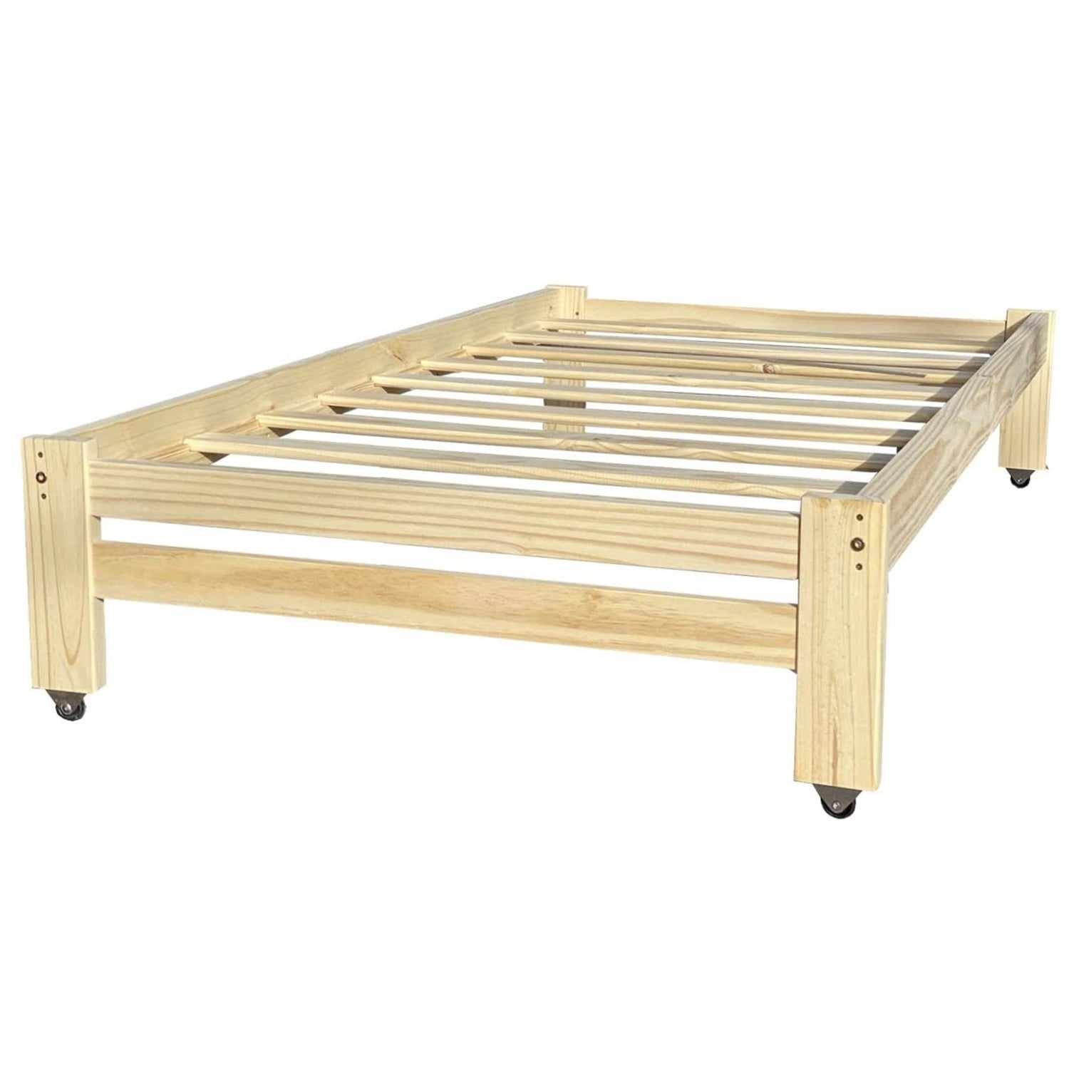 Bedroom > Bed Frames > Platform Beds - Twin Unfinished Solid Wood Platform Bed Frame With Casters Wheels