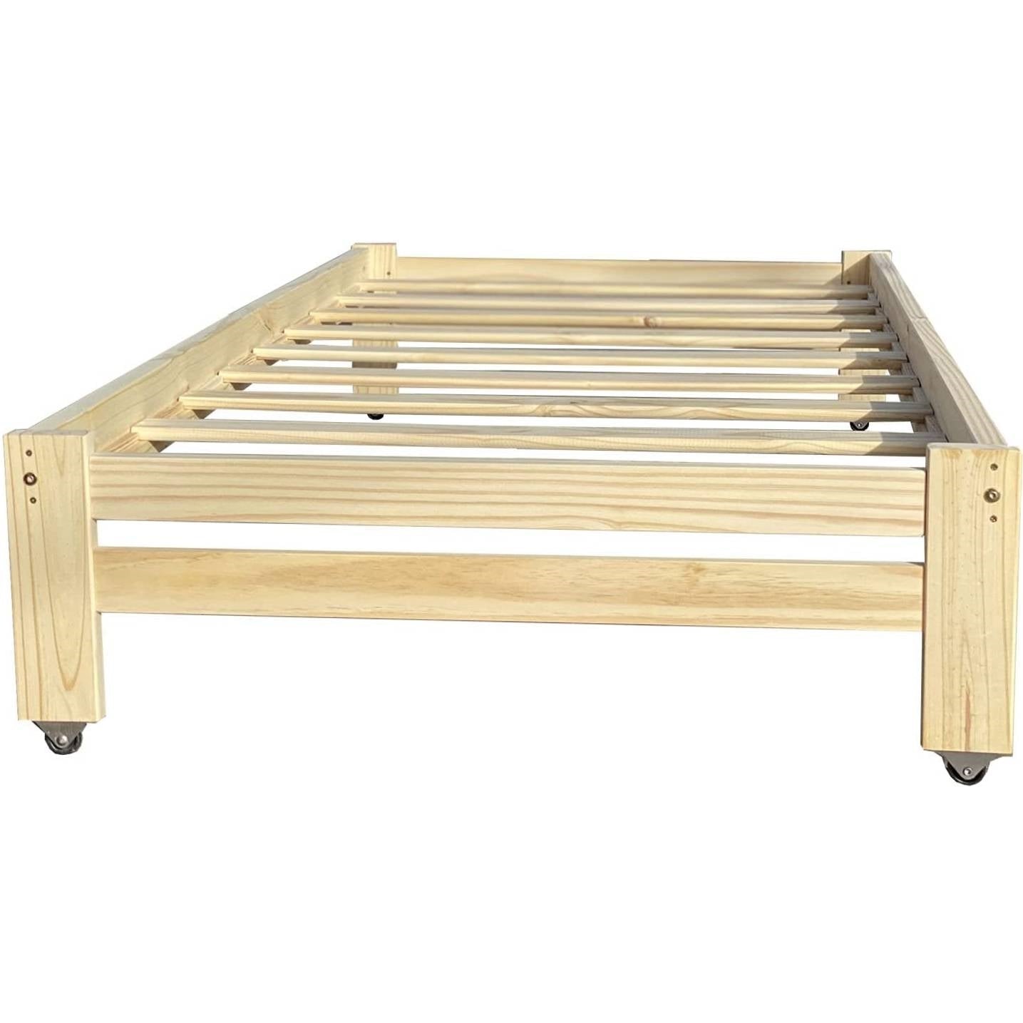 Bedroom > Bed Frames > Platform Beds - Twin Unfinished Solid Wood Platform Bed Frame With Casters Wheels
