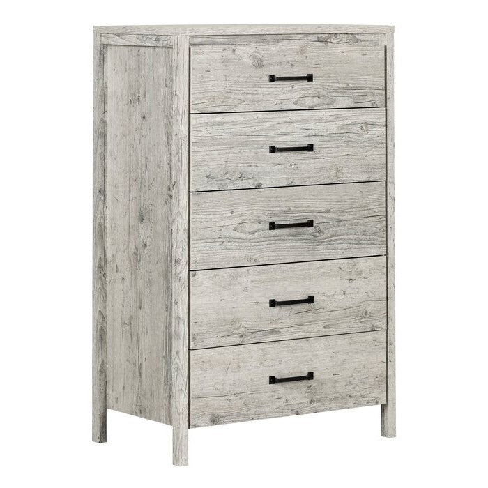 Bedroom > Nightstand And Dressers - Modern Washed Pine 5 Drawer Storage Chest