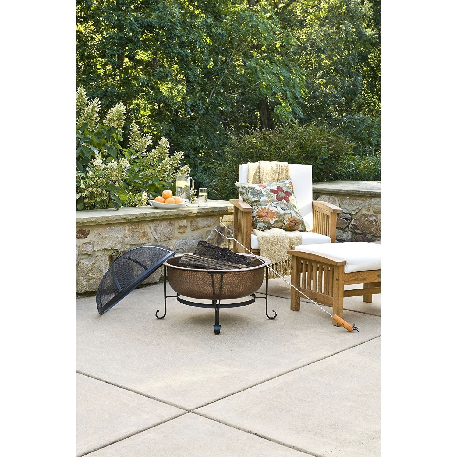 Outdoor > Outdoor Decor > Fire Pits - Hammered Copper Fire Pit With Heavy Duty Spark Guard Cover And Stand