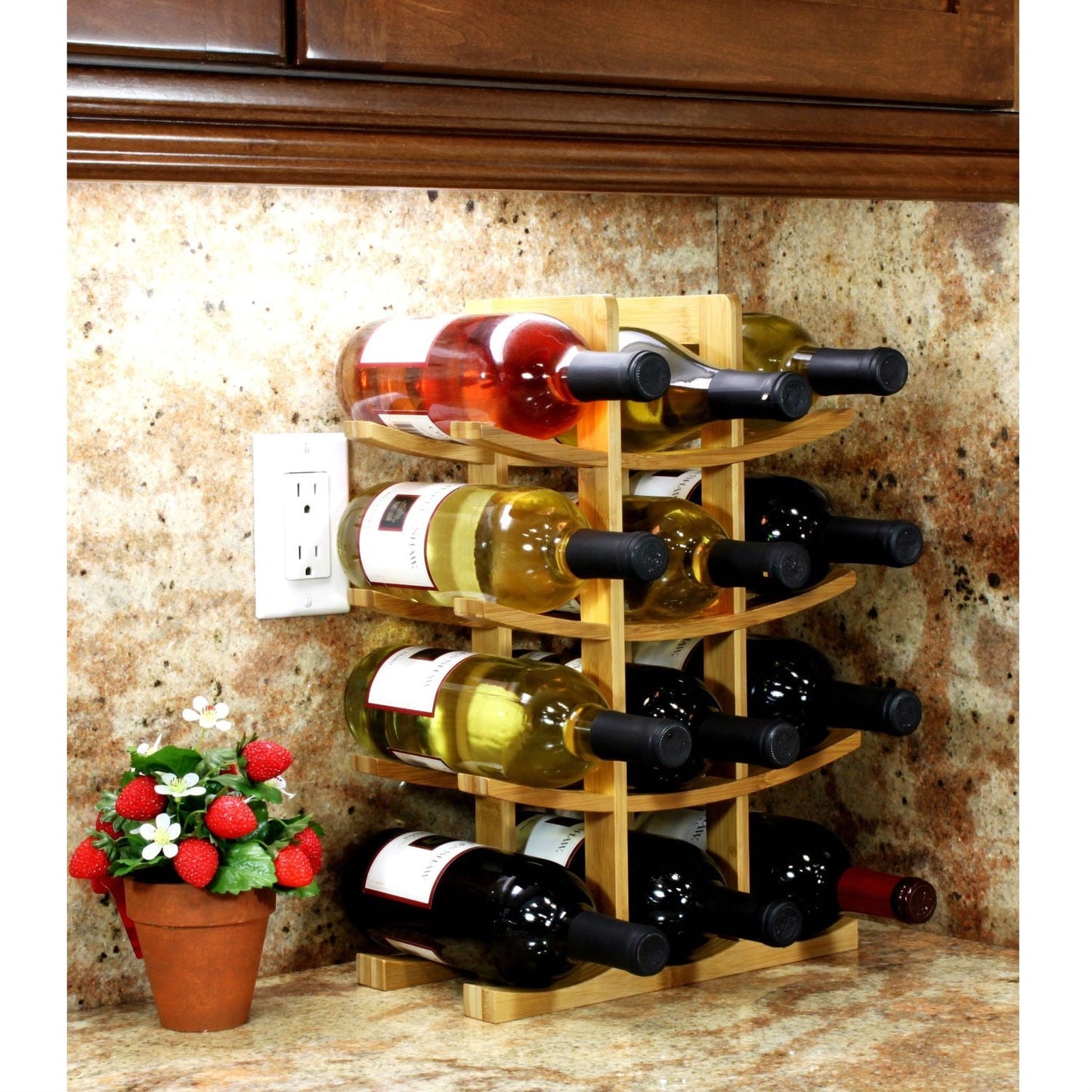 Kitchen > Wine Racks And Coolers - 12-Bottle Wine Rack Modern Asian Style In Natural Bamboo