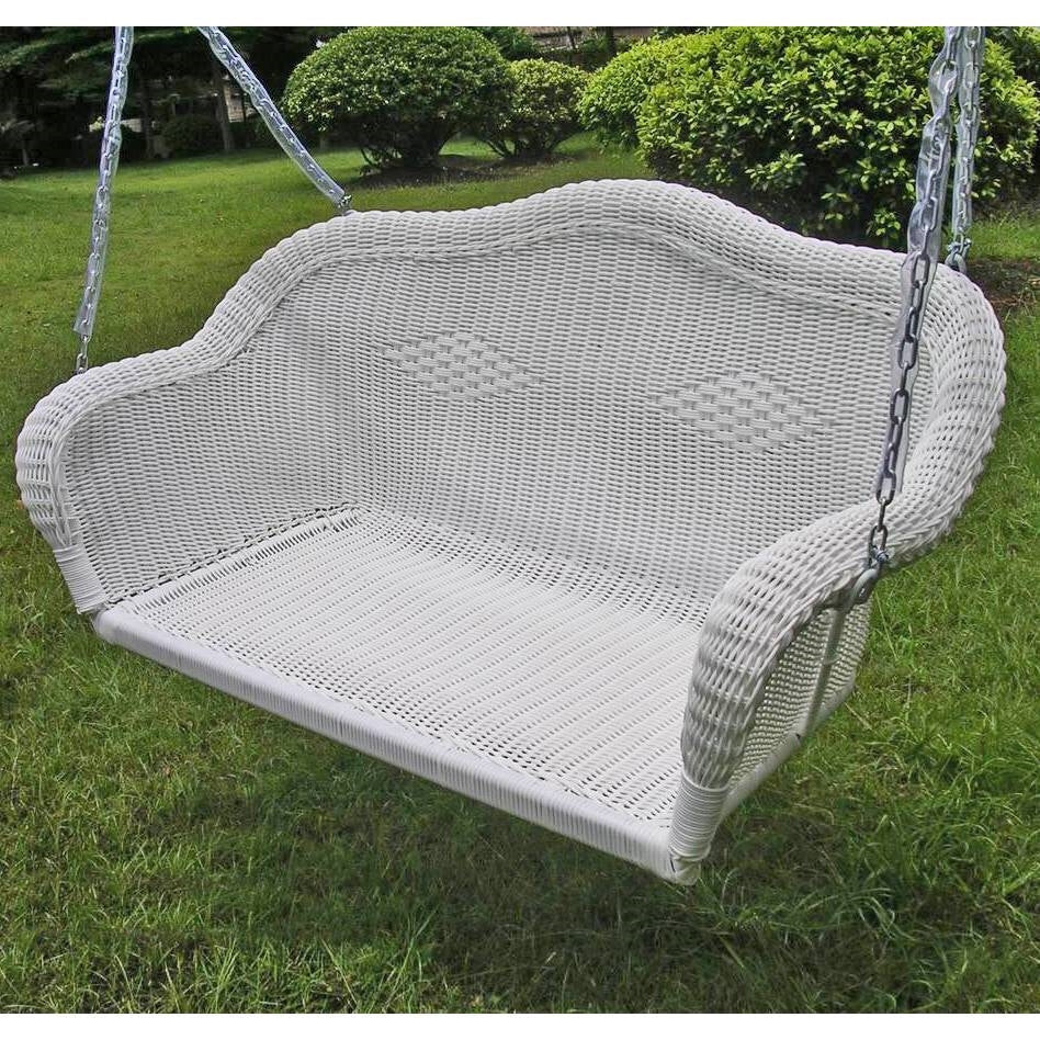 Outdoor > Outdoor Furniture > Porch Swings And Gliders - White Resin Wicker Porch Swing With 4-ft Hanging Chain