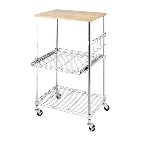 Kitchen > Kitchen Carts - Sturdy Metal Kitchen Microwave Cart With Adjustable Shelves And Locking Wheels