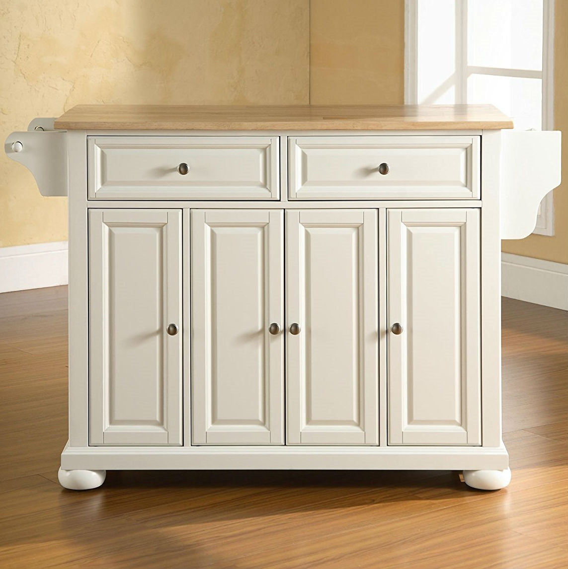 Kitchen > Utility Tables & Workbenches - White Kitchen Island Storage Cabinet With Solid Wood Top