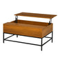 Living Room > Coffee Tables - Traditional Farmhouse Brown Lift Top Coffee Table W/ Hidden Storage Black Metal Legs