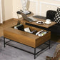 Living Room > Coffee Tables - Traditional Farmhouse Brown Lift Top Coffee Table W/ Hidden Storage Black Metal Legs