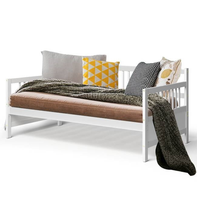 Bedroom > Bed Frames > Daybeds - Twin Size 2-in-1 Wood Daybed Frame Sofa Bed In White Finish