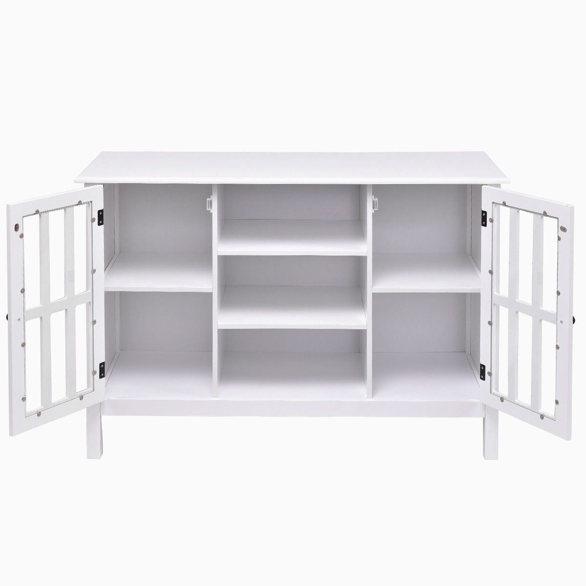 Living Room > Console & Sofa Tables - White Wood Sofa Table Console Cabinet With Tempered Glass Panel Doors