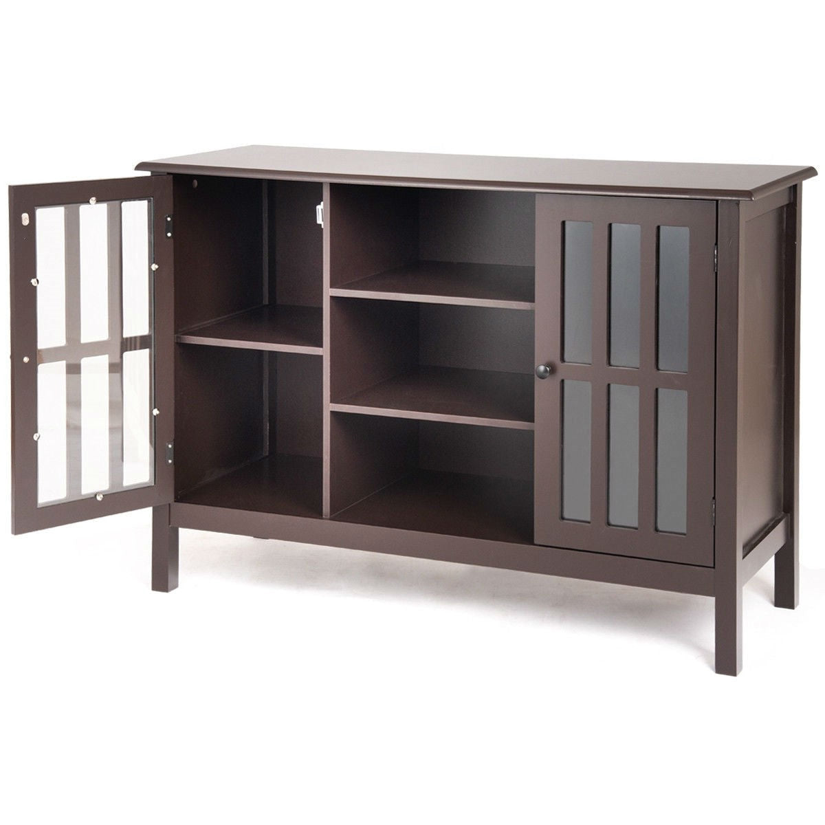 Living Room > Console & Sofa Tables - Brown Wood Sofa Tale Console Cabinet With Tempered Glass Panel Doors