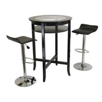 Dining > Barstools - Set Of 2 Modern Air-Lift Adjustable Bar Stools With Black Seat