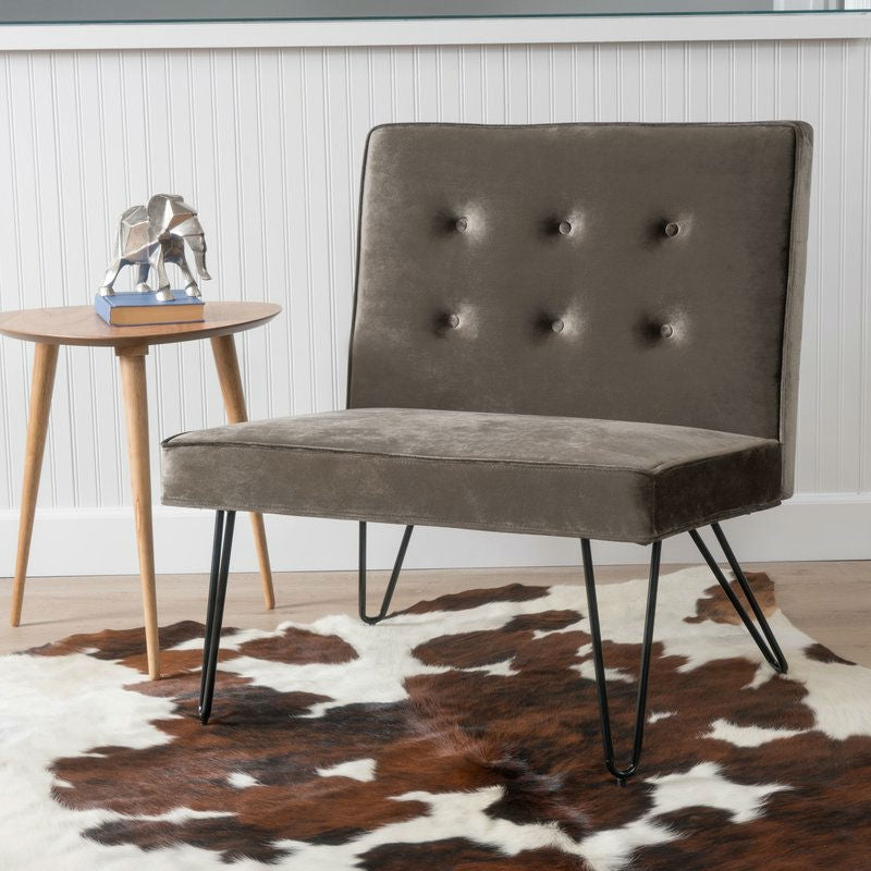 Living Room > Accent Chairs - Gray Velvety Soft Upholstered Polyester Accent Chair Black Metal Legs