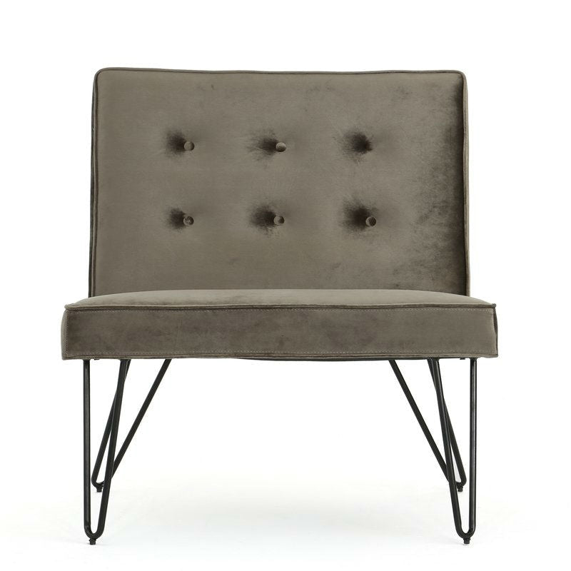 Living Room > Accent Chairs - Gray Velvety Soft Upholstered Polyester Accent Chair Black Metal Legs