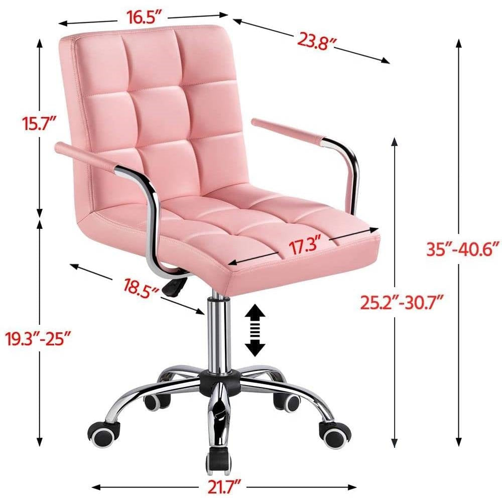 Office > Office Chairs - Pink Modern Faux Leather Mid-Back Swivel Office Chair With Armrests And Wheels