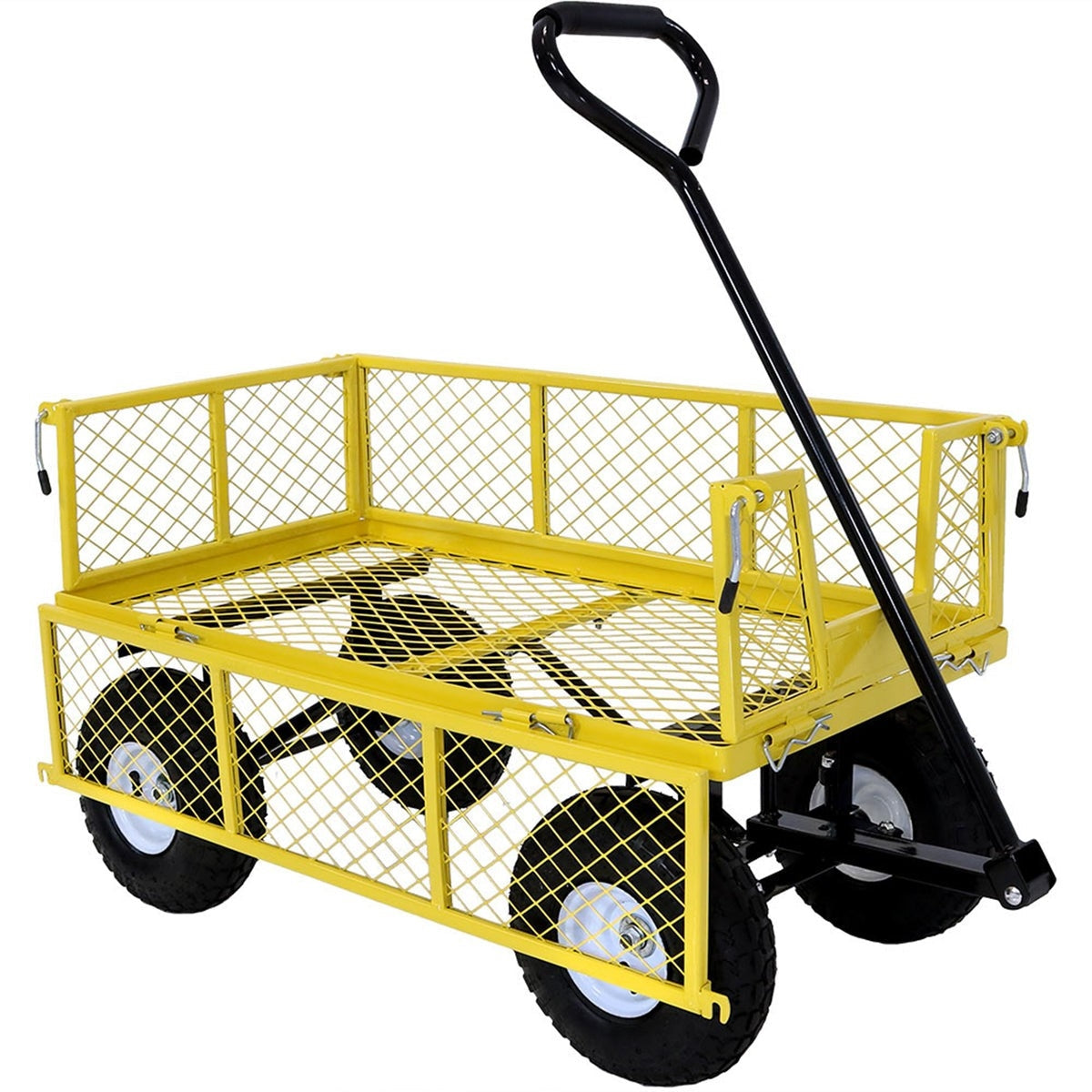 Outdoor > Gardening > Wheelbarrows Carts Wagons - Heavy Duty Yellow Wheelbarrow Steel Log Garden Cart